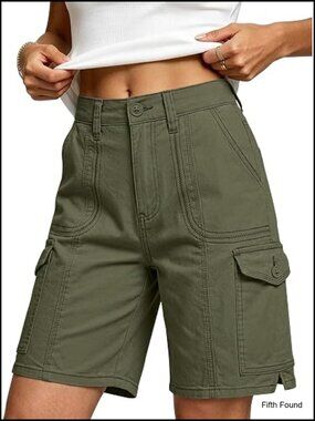 Women's Bermuda Shorts Knee Length High Waisted Denim Jorts 6 Pockets